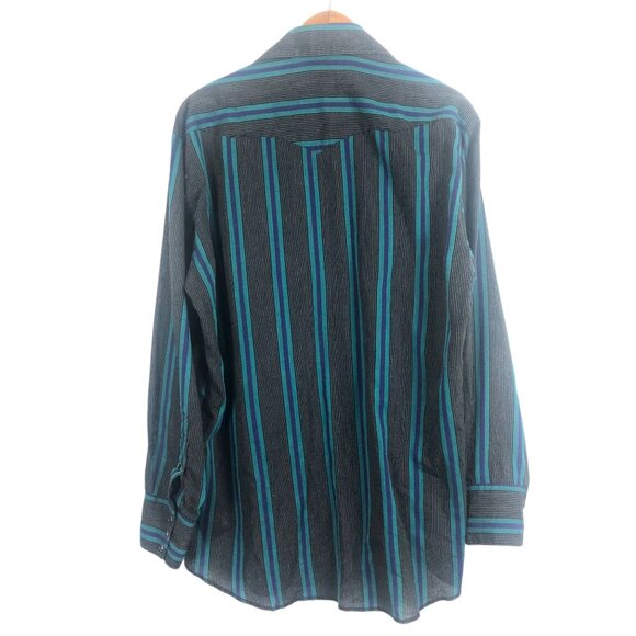 Vtg Panhandle Slim Western Pearl Snap Shirt 16-1/2 35 Blue Striped USA Pockets - Picture 7 of 10
